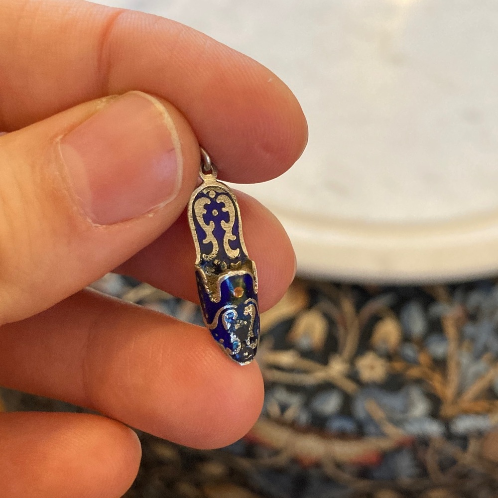 Antique 900 Silver Enameled Slipper/Shoe Charm